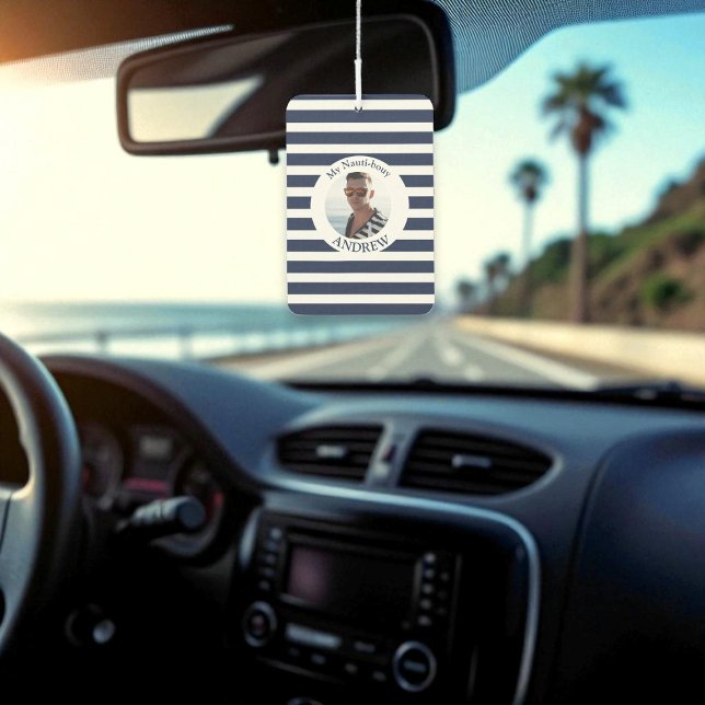 Navy Blue White Striped Nautical Photo  Car Air Freshener (Creator Uploaded)