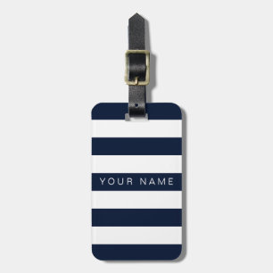Navy Blue & White Striped Personalised Luggage Tag