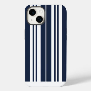 Navy Blue White Stripes Bold iPhone 14 Case