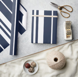 Navy Blue White Stripes Modern Wrapping Paper
