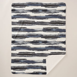 Navy Blue White Stripes Sherpa Blanket