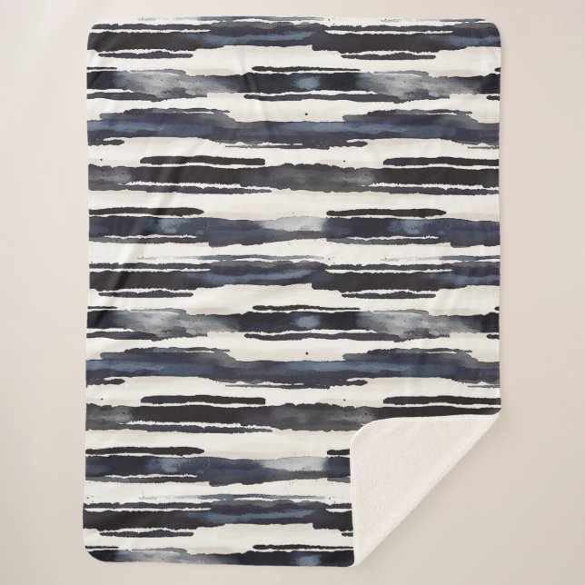 Navy Blue White Stripes Sherpa Blanket (Front)