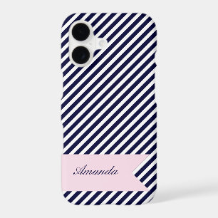 Navy Blue & White Stripes w Monogram iPhone 7 Case