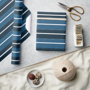 Navy Blue White Stripes Wrapping Paper