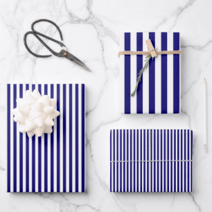 Navy Blue & White Stripes Wrapping Paper Sheet