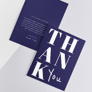Navy Blue White Stylish Minimalist Bold Wedding Thank You Card