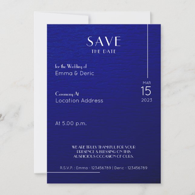 Navy Blue & white Text Rough Texture Save the Date Invitation (Front)