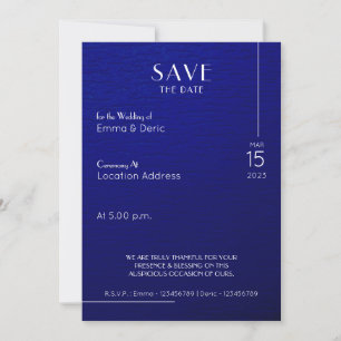 Navy Blue & white Text Rough Texture Save the Date Invitation