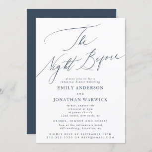 Navy Blue White The Night Before Rehearsal Wedding Invitation