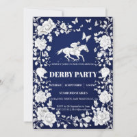 Navy Blue & White Toile Floral Kentucky Derby Invi