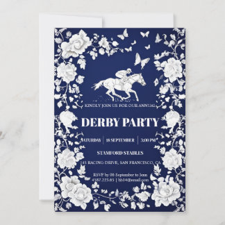 Navy Blue & White Toile Floral Kentucky Derby Invi Invitation