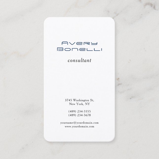 Navy Blue White Trendy Minimalist Professional Business Card (Front)