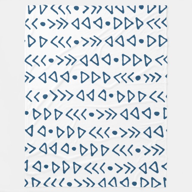 Navy Blue White Triangle Arrow Pattern Fleece Blanket (Front)