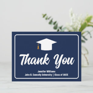 Navy Blue White Typography Custom Graduate Thank You Card