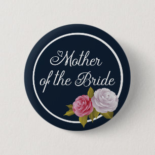 Navy Blue White Vintage Floral Mother of Bride 6 Cm Round Badge