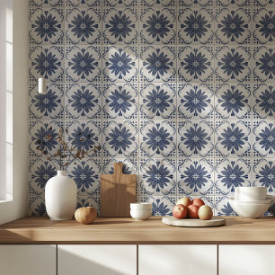 Navy Blue White Watercolor Azulejo Mediterranean  Ceramic Tile