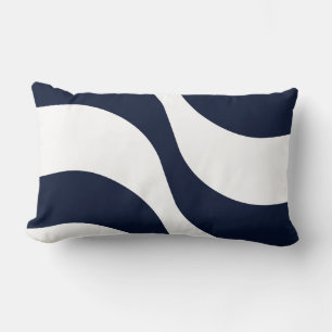 Navy Blue white wave stripe pattern modern Lumbar Cushion
