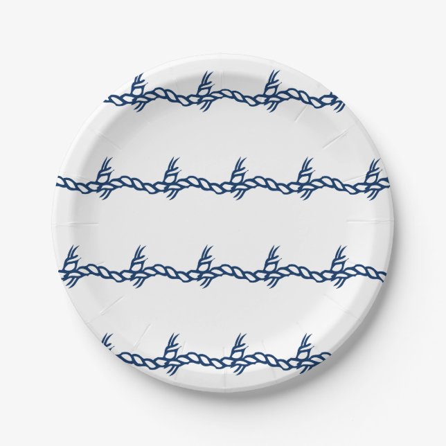 Navy Blue white waves nautical rope party Paper Pl Paper Plate (Front)