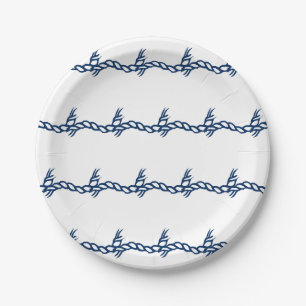 Navy Blue white waves nautical rope party Paper Pl Plate