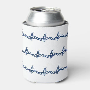 Navy Blue white waves nautical rope pattern Can Co Cooler