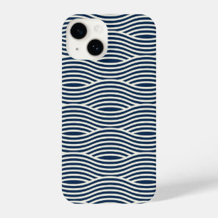Navy Blue & White Wavy Pattern iPhone 14 Case
