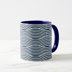 Navy Blue & White Wavy Pattern Mug