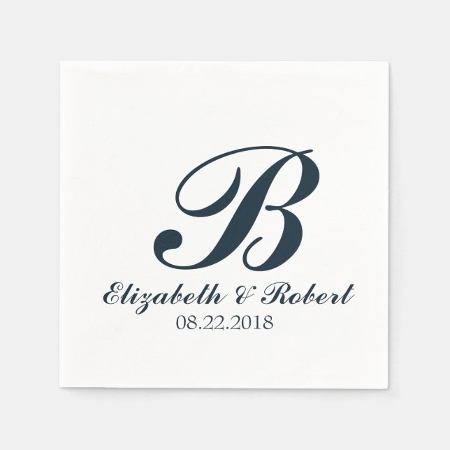 Navy Blue White Wedding Monogram Napkins (Front)