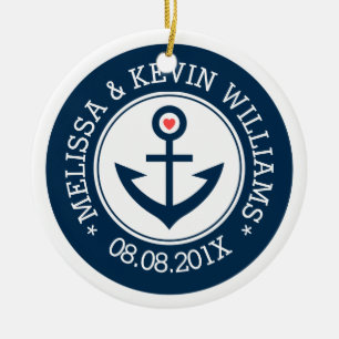 Navy-Blue & White Wedding Nautical Boat Anchor Ceramic Tree Decoration