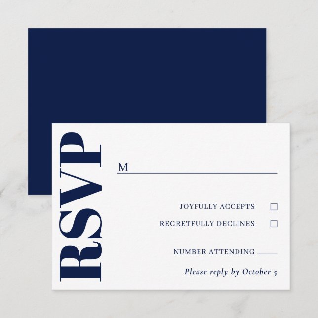 Navy Blue White Wedding RSVP Card (Front/Back)