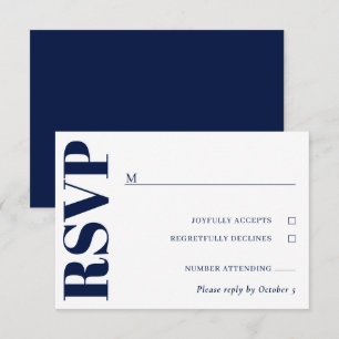 Navy Blue White Wedding RSVP Card