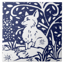 Navy Blue White Winter Fox Woodland Animal Trivet