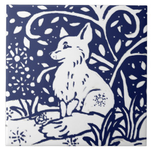 Navy Blue White Winter Fox Woodland Animal Trivet