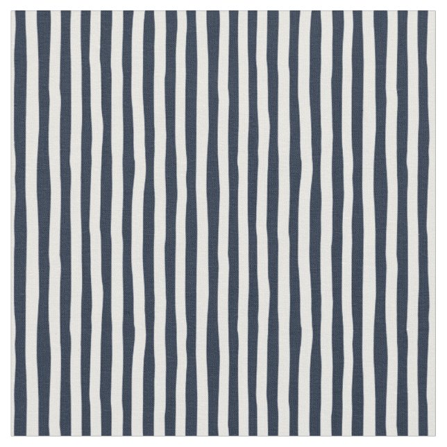 Navy Blue & White Wonky Stripes Fabric (Close Up)