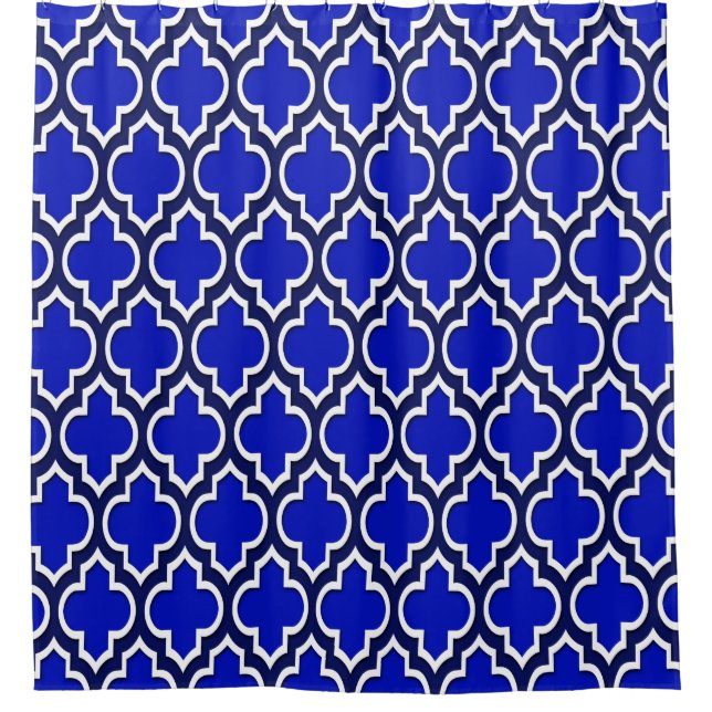 Navy Blue White XL Moroccan #4DS Shower Curtain (Front)