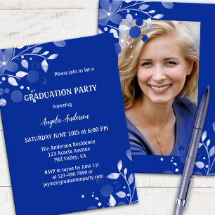 Navy Blue White Your Photo Graduation Invitation