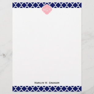 Navy Blue Wht Moroccan #5 Pink 3 Initial Monogram
