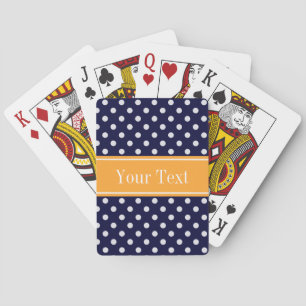 Navy Blue Wht Polka Dots Cantaloupe Name Monogram Playing Cards