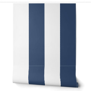 Navy Blue Wide Awning Stripe Wallpaper