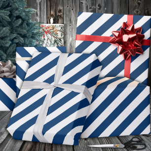 Navy Blue Wide Stripe Holiday Wrapping Paper