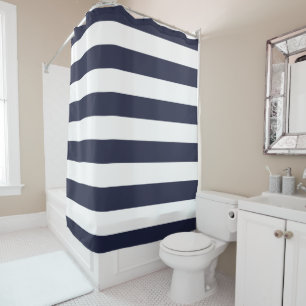 Navy Blue Wide Stripes Shower Curtain