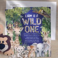 Navy blue Wild one, Jungle animals 1st birthday