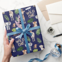 Navy Blue Wild one, Jungle animals 1st birthday