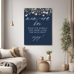Navy Blue Wildflower Baby Shower Mum-Osa Bar Poster