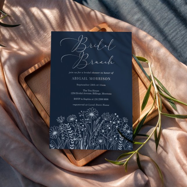 Navy Blue Wildflower Boho Bridal Brunch Shower Invitation (Creator Uploaded)