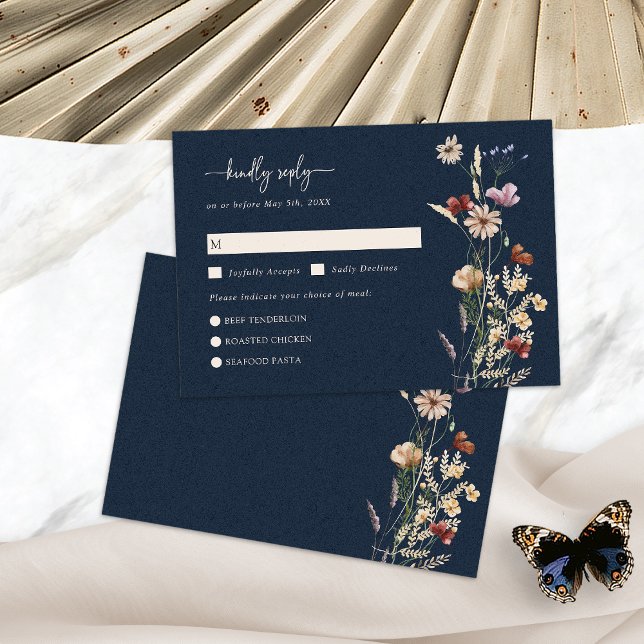 Navy Blue Wildflower Boho RSVP Card (Navy Blue Wildflower Boho RSVP Card by Painted Paperie
)