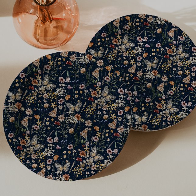Navy Blue Wildflower Boho Wildflowers Paper Plate (Navy Blue Wildflower Boho Wildflowers Paper Plates by Painted Paperie
)