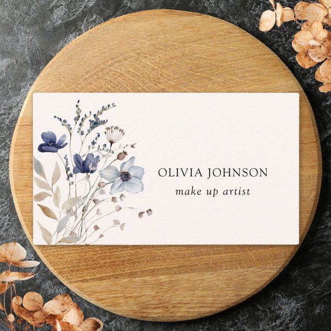 Navy Blue Wildflower Bouquet Floral Business Card (Close up)