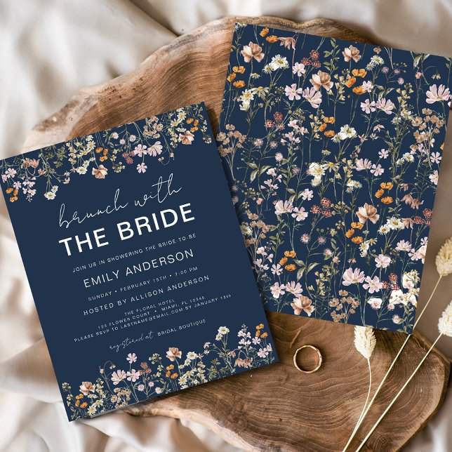 Navy Blue Wildflower Bridal Brunch Invitations (Creator Uploaded)