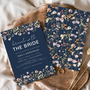 Navy Blue Wildflower Bridal Shower Brunch Floral  Invitation