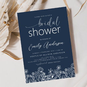 Navy Blue Wildflower Bridal Shower Elegant  Invitation